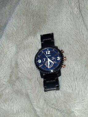 Fossil Black Bracelet Watch with Blue Dial and Rose Gold Accents